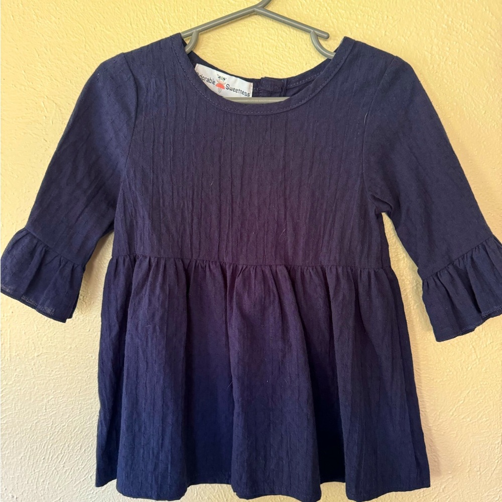 Navy Blue Ruffle Long Sleeve Shirt with Button Detail from Adorable Sweetness